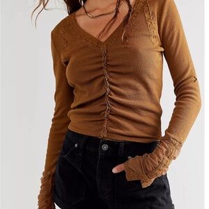 Free People Wear Me Out Brown Henley